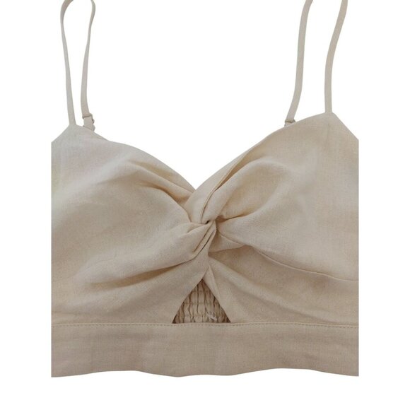 House Of Harlow Womens Beige Twist Front Linen Blend Crop Top, Size S. - Picture 5 of 7